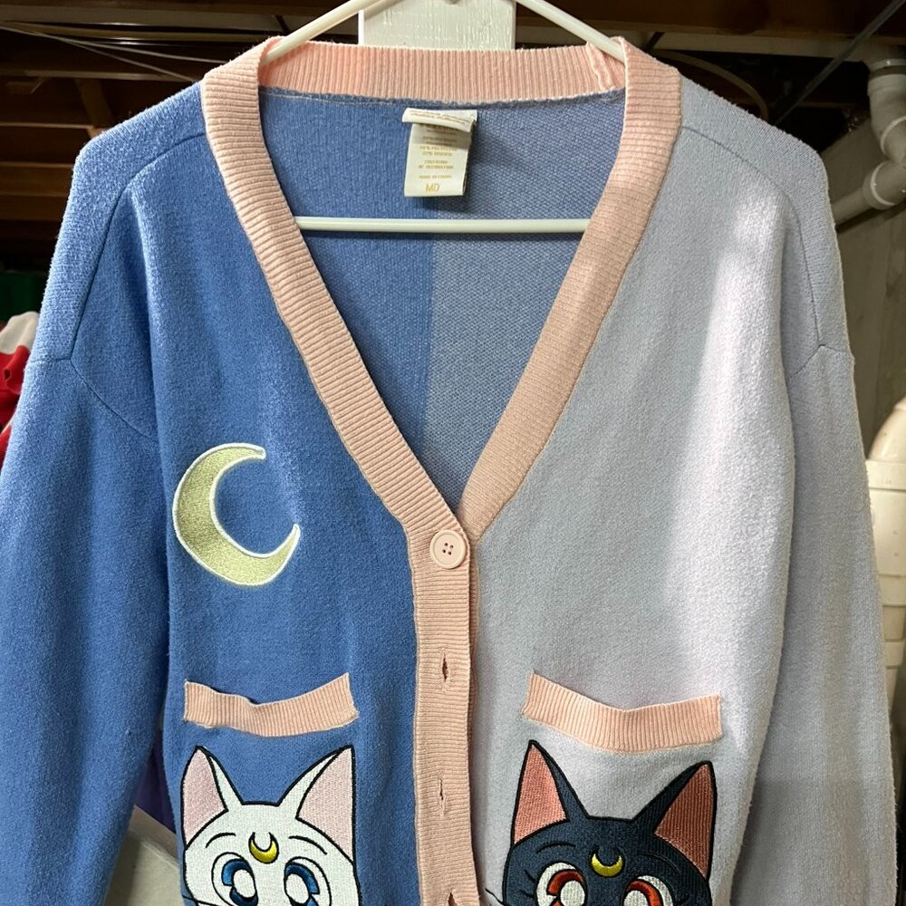 Sailor Moon Button-Up Sweater - Size Medium - Adorable Cat Design!
